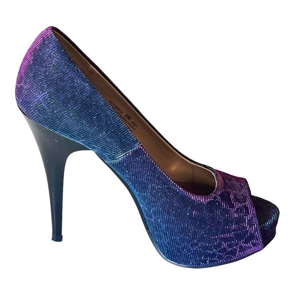 Chinese Laundry Platform Pumps Hot Spots Shoes Women Sz 6 Peep Toe Blue Purple - Picture 13 of 14